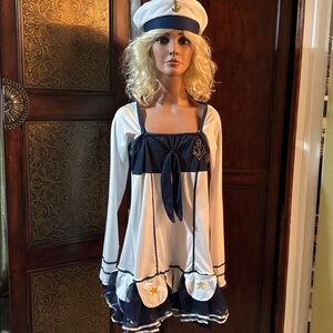 Nautical Navy and White Sailor Dress with Hat, jacket and stockings. Size S/M
